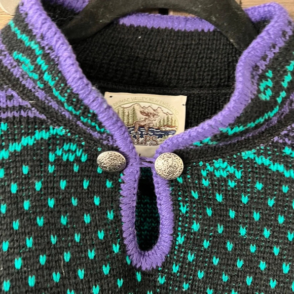 Alps Vintage 1990s Nordic Style Button Knit Funky Print Sweater Size Large - Picture 6 of 6